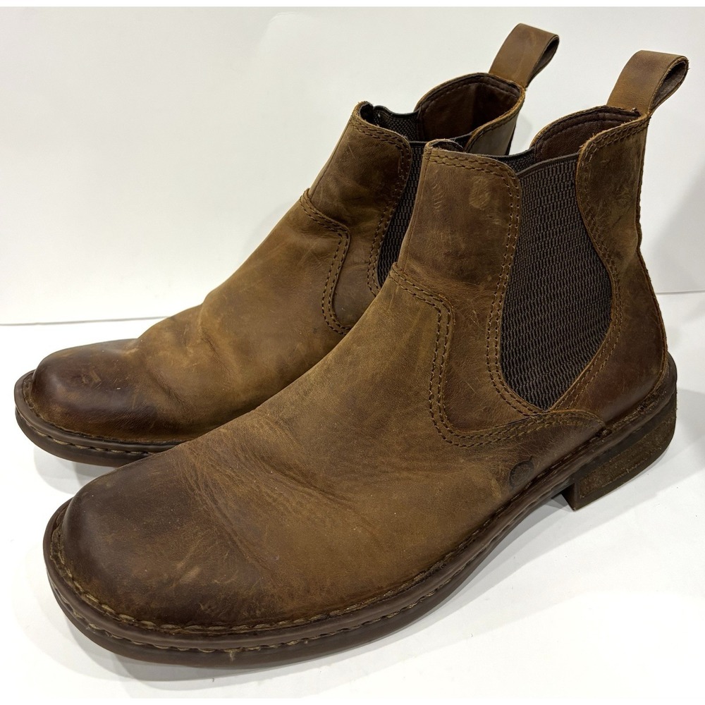 Børn Men's 10 M Brown Leather Chelsea Ankle Boots Distressed Slip-On